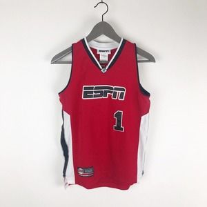 ESPN Equipment ESPN #1 Sewn Red Youth Basketball Jersey Size Large 10/12